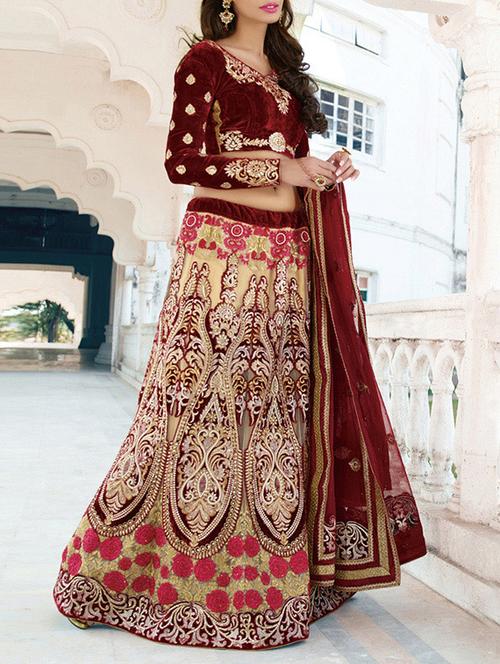 cream net lehenga - 10754626 - Very Small Image - 1