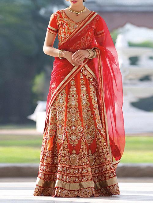 orange georgette lehenga - 10754629 - Very Small Image - 1
