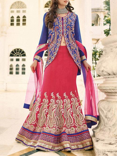 peach georgette lehenga - 10754655 - Very Small Image - 1