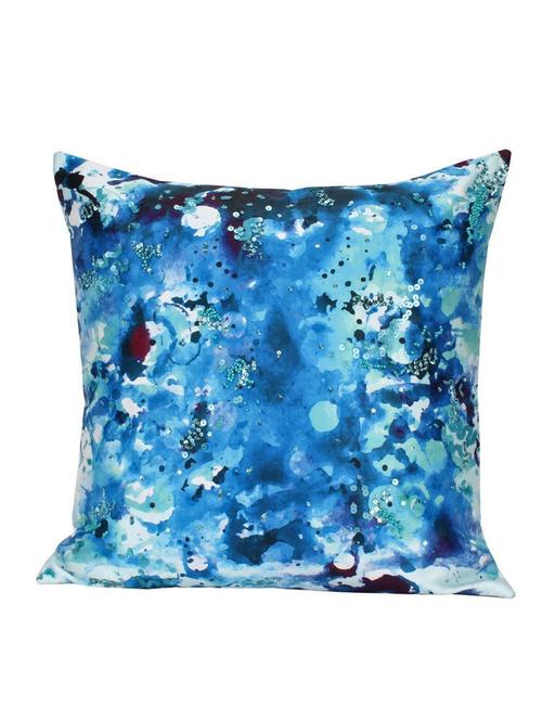 sanaa pigment printed with sequin & beed work cushion cover aqua - 10762210 - Very Small Image - 1