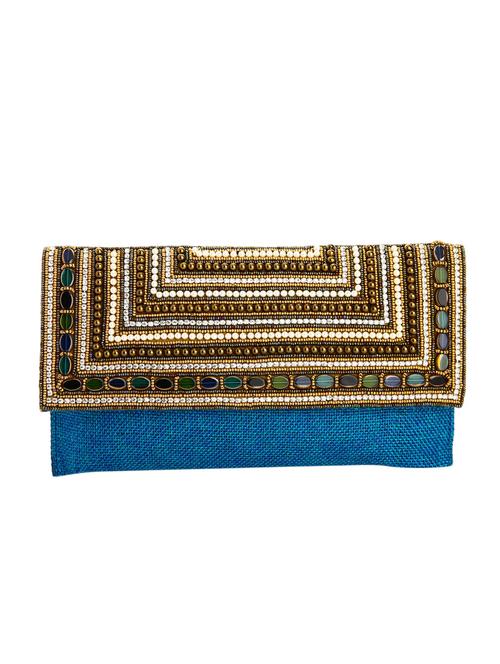 blue leatherette (pu) ethnic clutch - 10766728 - Very Small Image - 1