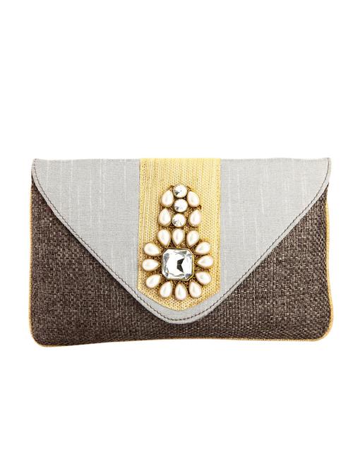 grey leatherette (pu) ethnic clutch - 10767238 - Very Small Image - 1