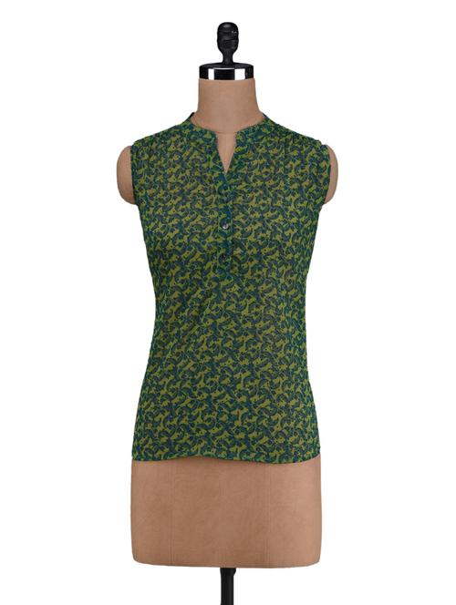printed mandarin collar sleeveless top - 1077484 - Very Small Image - 1