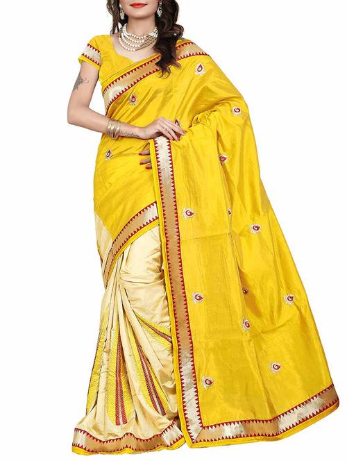 yellow, beige silk saree - 10774856 - Very Small Image - 1