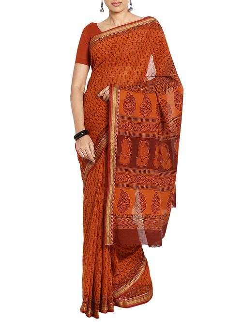 orangemaroon cotton saree - 10778059 - Very Small Image - 1
