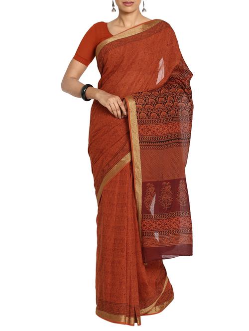 orangemaroonblack cotton saree - 10778077 - Very Small Image - 1