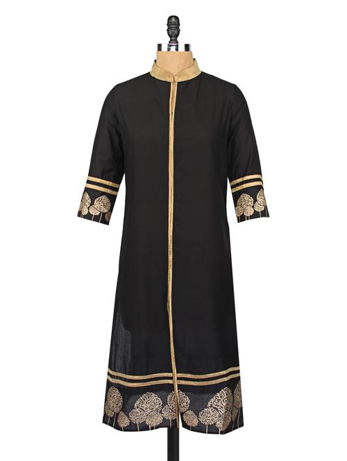 black cotton straight kurta - 1077824 - Very Small Image - 1