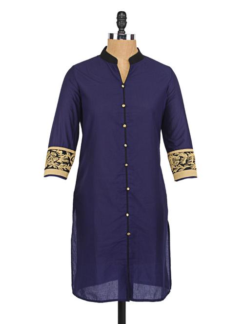 blue button-up cotton kurta - 1077844 - Very Small Image - 1