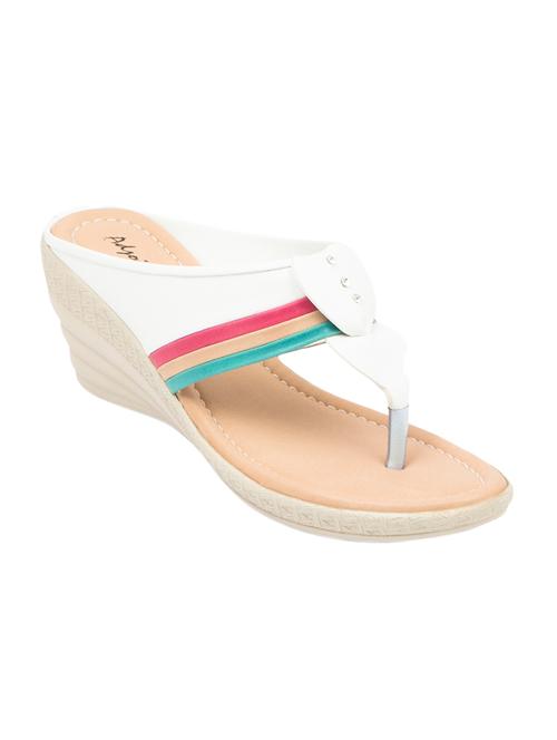 white leatherette mid heels wedges - 10780152 - Very Small Image - 1