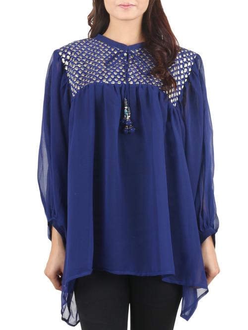 tie up embellished gathered tunic - 10780283 - Very Small Image - 1