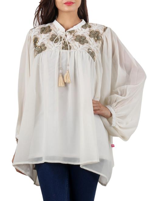 tie up embellished gathered kaftan top - 10780285 - Very Small Image - 1