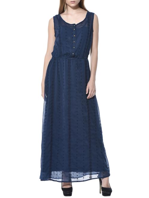 navy blue embroidered chiffon maxi dress - 10780607 - Very Small Image - 1