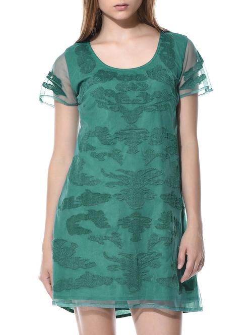 green cotton blend round neck dress - 10780617 - Very Small Image - 1