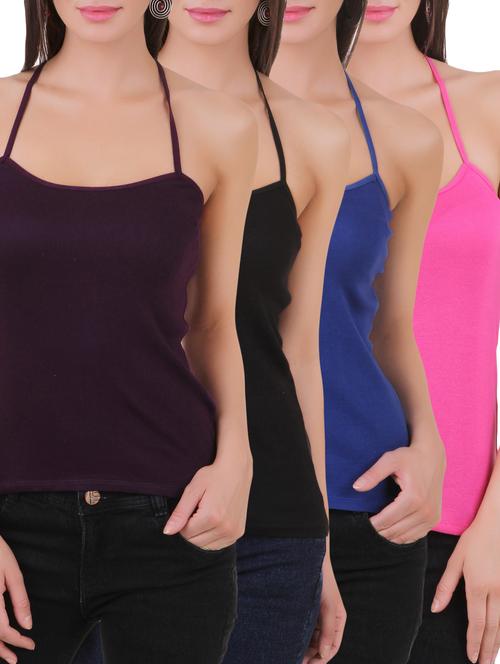 set of 4 multi colored cotton camisole - 10781759 - Very Small Image - 1
