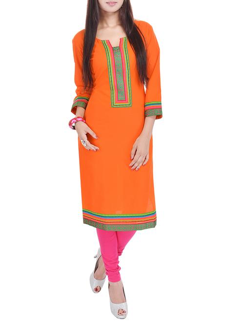 orange cotton kurta - 10787417 - Very Small Image - 1