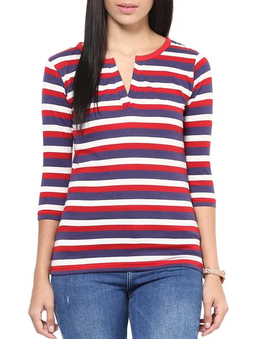 notch neck striped tee - 10787542 - Very Small Image - 1