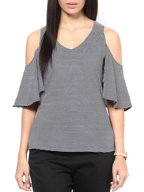 cold shoulder v neck top - 10787558 - Very Small Image - 1