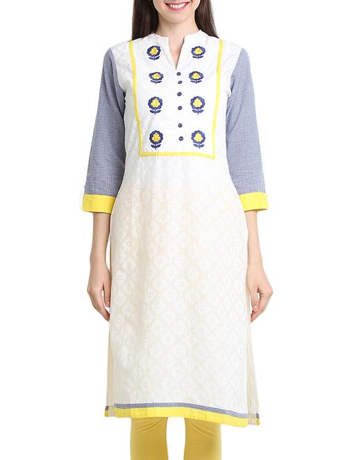 white cotton straight kurta - 10788643 - Very Small Image - 1