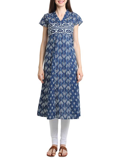 indigo cotton printed kurta - 10788652 - Very Small Image - 1