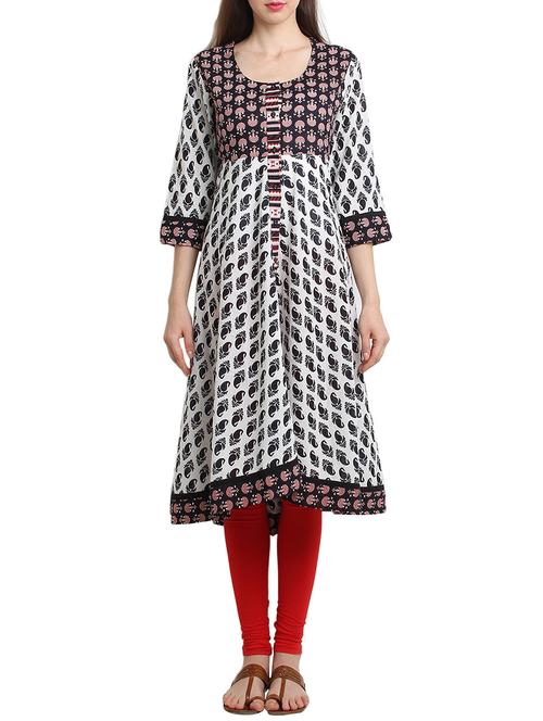 white cotton flared kurta - 10788654 - Very Small Image - 1
