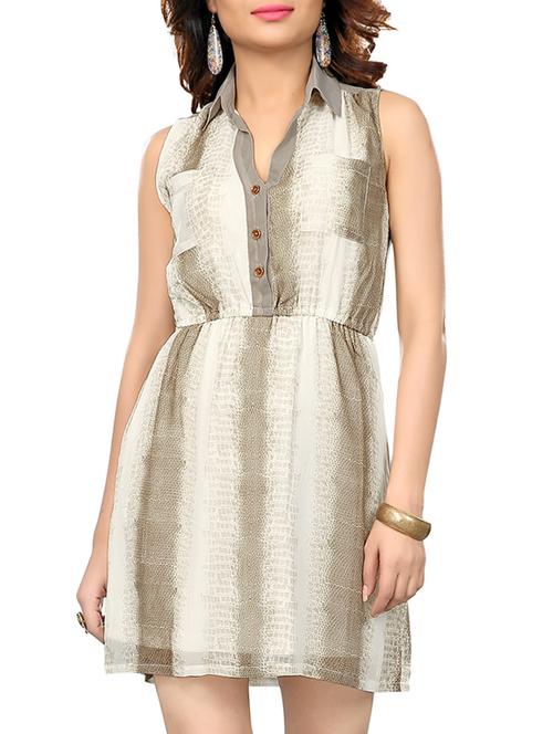 begie,cream poly georgette dress - 10788752 - Very Small Image - 1