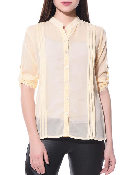 poly georgette peach shirt with side pleats - 10790726 - Very Small Image - 1