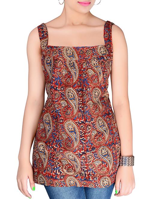 kalamkari and hand block bagru print multicolor short kurti - 10794041 - Very Small Image - 1