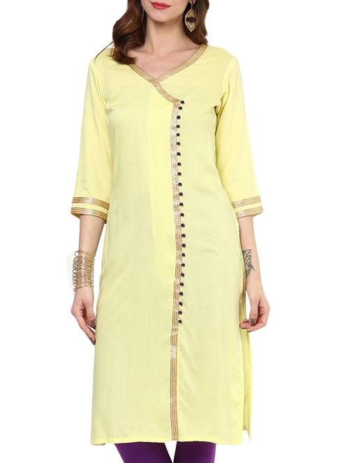 yellow rayon straight kurta - 10796300 - Very Small Image - 1