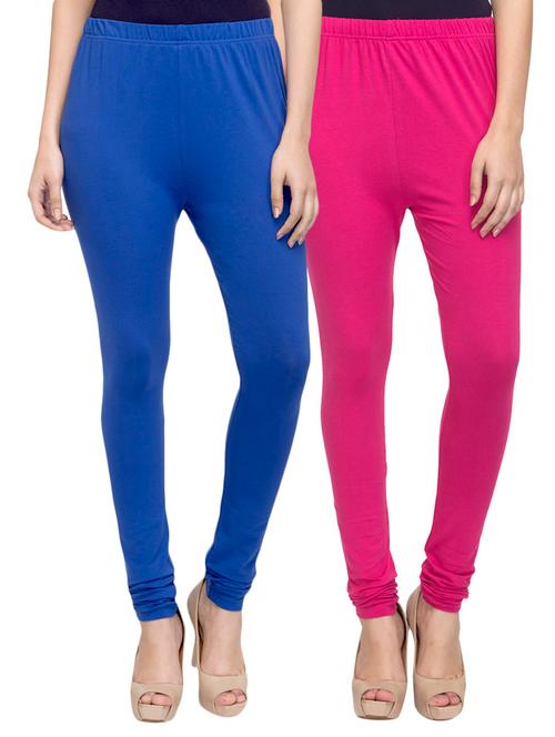 blue,green cotton lycra solid leggings (set of 2) - 10797066 - Very Small Image - 1
