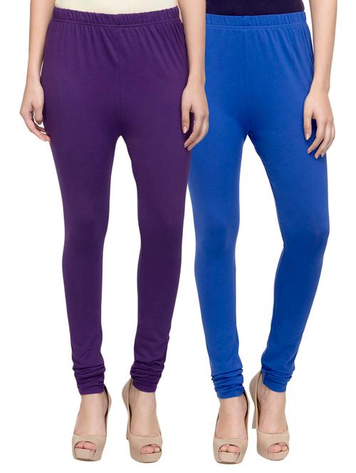 cotton lycra solid leggings (set of 2) - 10797067 - Very Small Image - 1