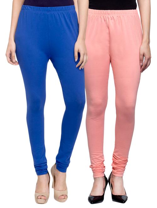 cotton lycra solid leggings (set of 2) - 10797076 - Very Small Image - 1