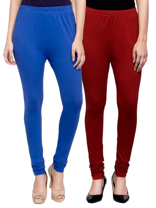 cotton lycra solid leggings (set of 2) - 10797079 - Very Small Image - 1