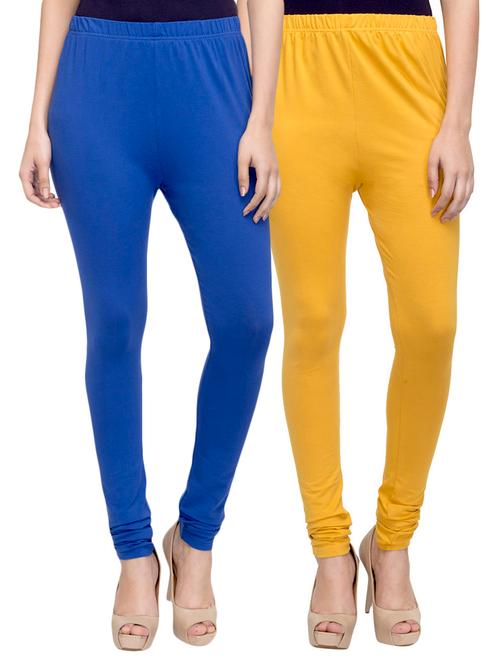 cotton lycra solid leggings (set of 2) - 10797082 - Very Small Image - 1