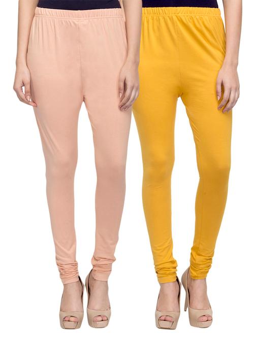 cotton lycra solid leggings (set of 2) - 10797085 - Very Small Image - 1