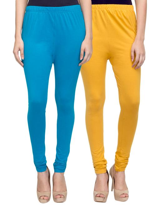 cotton lycra solid leggings (set of 2) - 10797086 - Very Small Image - 1