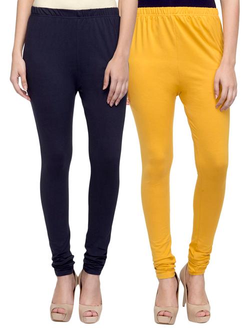 cotton lycra solid leggings (set of 2) - 10797087 - Very Small Image - 1