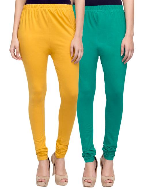 cotton lycra solid leggings (set of 2) - 10797088 - Very Small Image - 1
