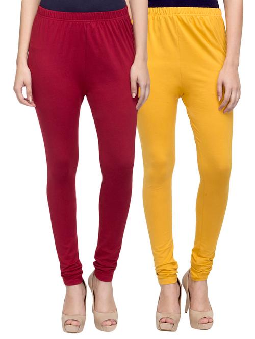 cotton lycra solid leggings (set of 2) - 10797089 - Very Small Image - 1