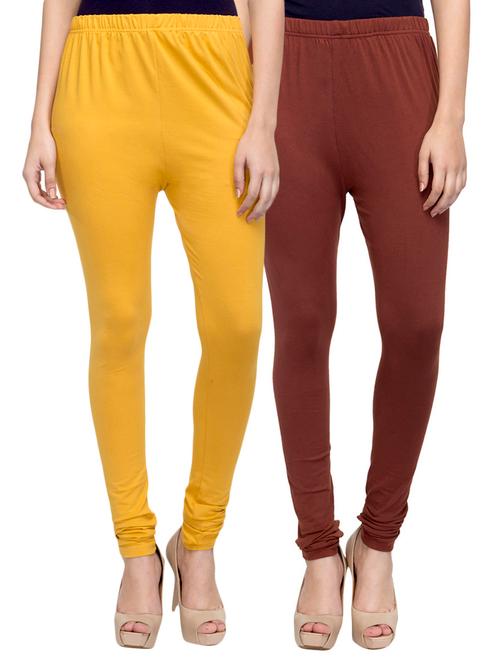 cotton lycra solid leggings (set of 2) - 10797090 - Very Small Image - 1