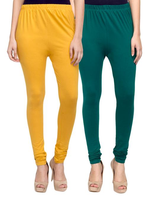 cotton lycra solid leggings (set of 2) - 10797091 - Very Small Image - 1