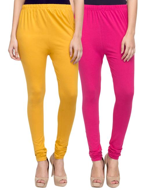 cotton lycra solid leggings (set of 2) - 10797092 - Very Small Image - 1