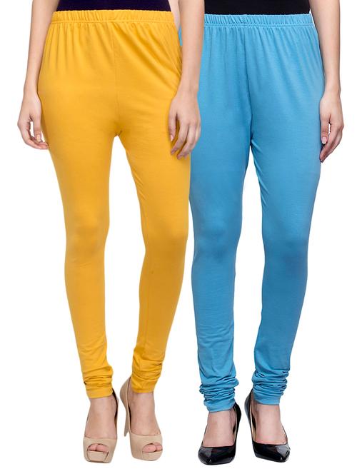 cotton lycra solid leggings (set of 2) - 10797098 - Very Small Image - 1