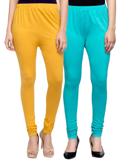 cotton lycra solid leggings (set of 2) - 10797100 - Very Small Image - 1