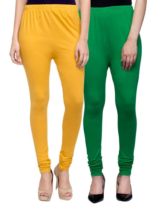 cotton lycra solid leggings (set of 2) - 10797104 - Very Small Image - 1