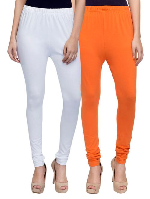 cotton lycra solid leggings (set of 2) - 10797133 - Very Small Image - 1
