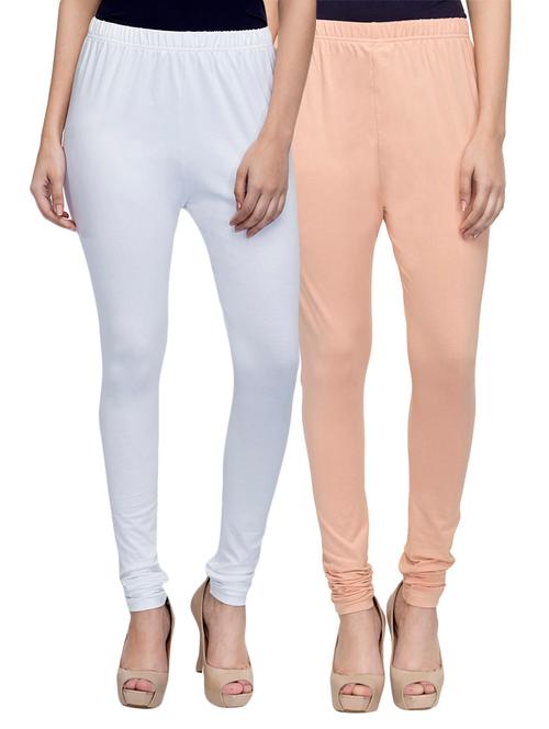 cotton lycra solid leggings (set of 2) - 10797135 - Very Small Image - 1