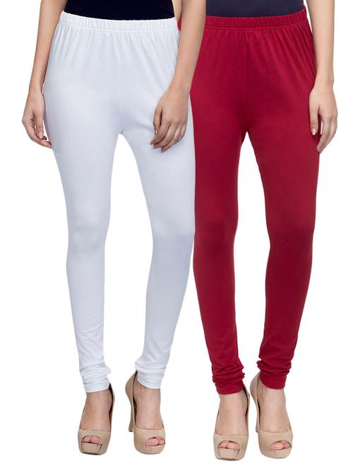 cotton lycra solid leggings (set of 2) - 10797138 - Very Small Image - 1