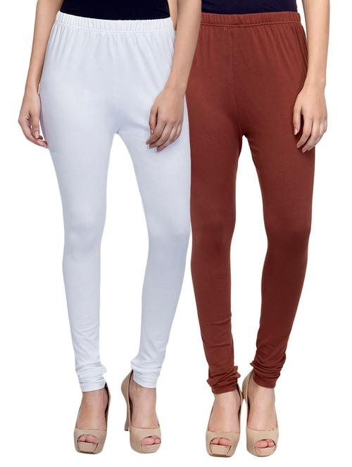 cotton lycra solid leggings (set of 2) - 10797139 - Very Small Image - 1