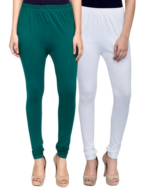 cotton lycra solid leggings (set of 2) - 10797140 - Very Small Image - 1