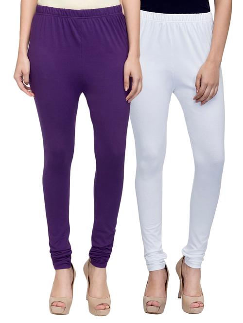cotton lycra solid leggings (set of 2) - 10797142 - Very Small Image - 1